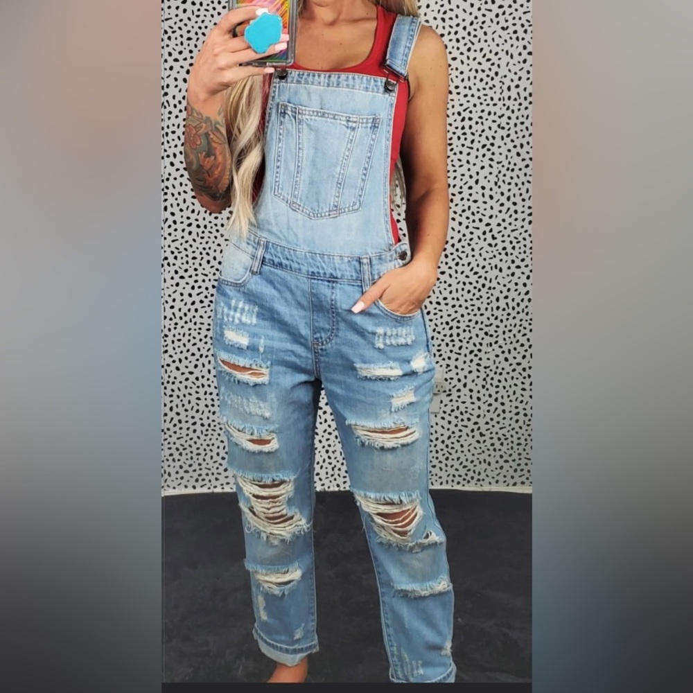 NEW Cello Distressed Ankle Overalls